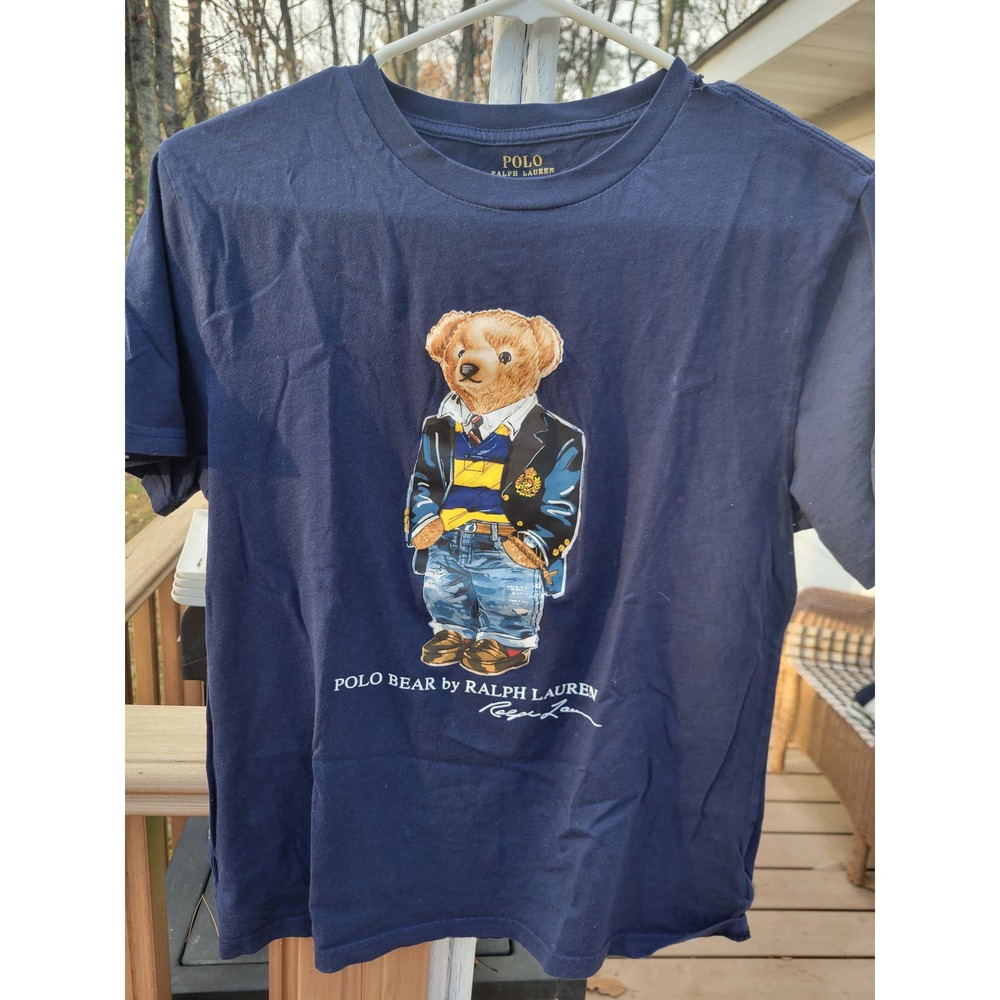 Polo BEAR Ralph Lauren T-Shirt Boy's Size LARGE 14/16 *small hole*
